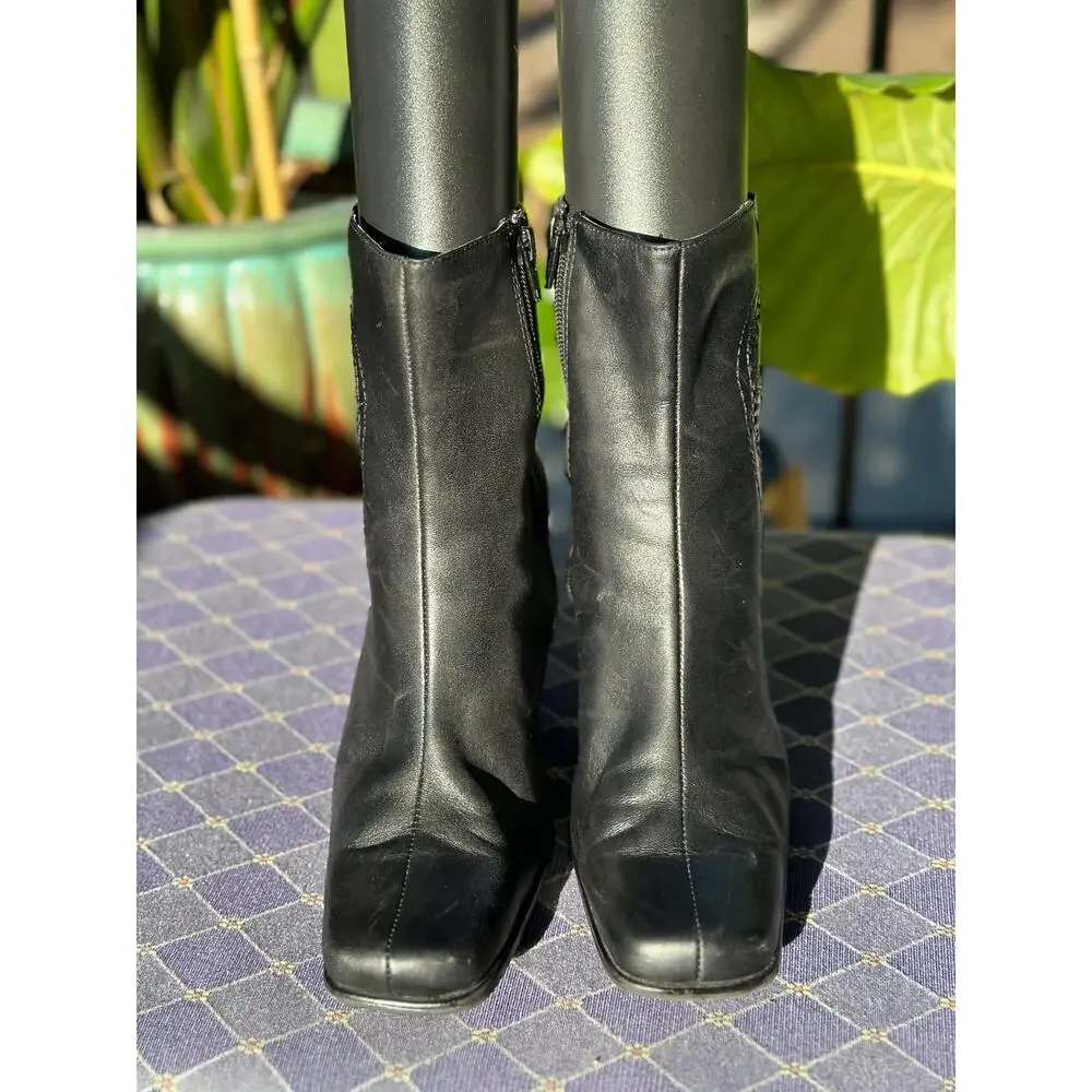 Chico’s Black Corral Boots Size 9 Ankle Square Toe Embroidered Block Heels Retro - Picture 2 of 8
